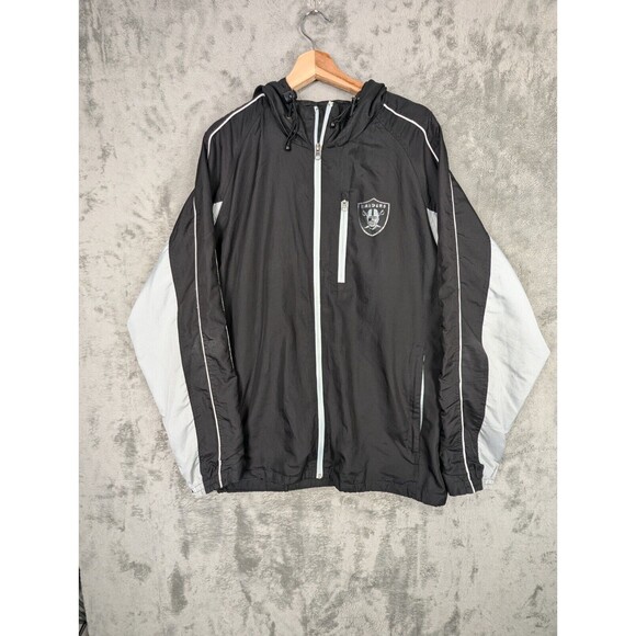 NFL Raider Track Jacket Men's XXL Black Full Zip Hooded Long Sleeve Logo Front - Picture 1 of 6
